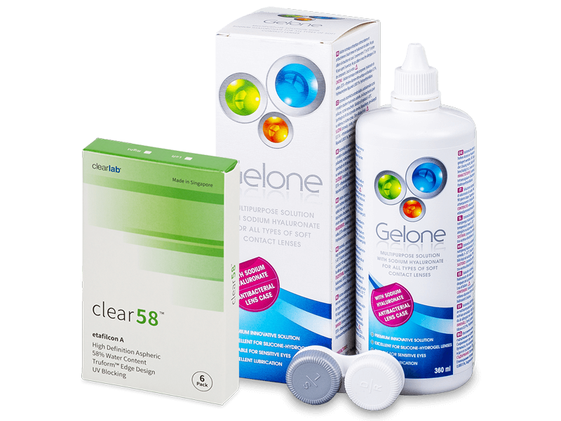 Clear 58 (6 čoček) + roztok Gelone 360ml - Výhodný balíček