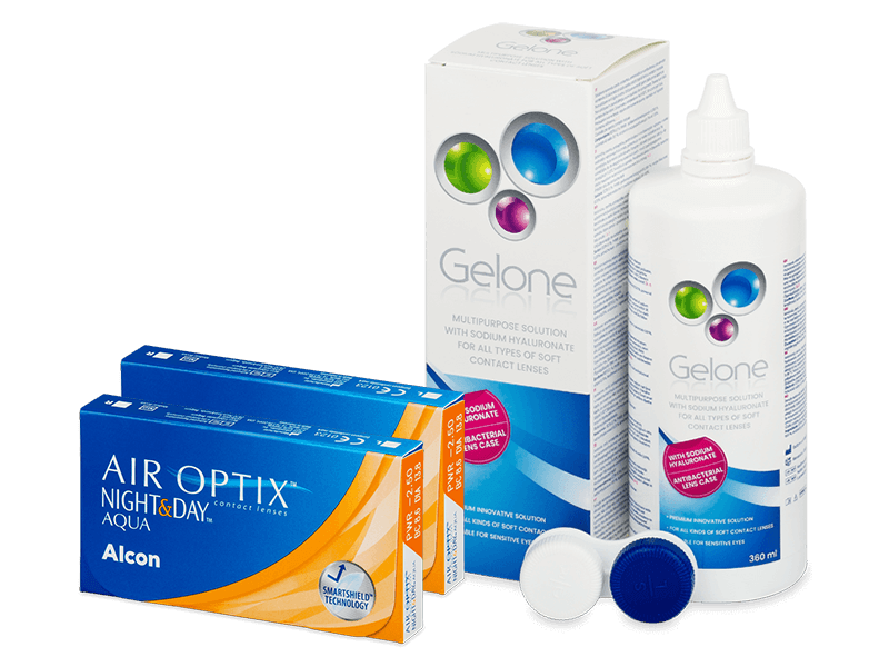 Air Optix Night and Day Aqua (2x3 čočky) + roztok Gelone 360 ml - Výhodný balíček