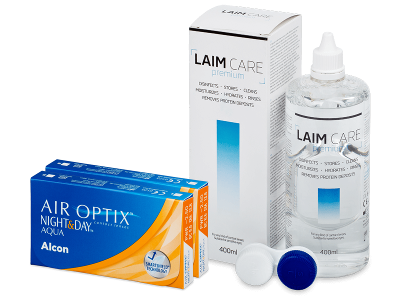 Air Optix Night and Day Aqua (2x 3 čočky) + roztok Laim Care 400 ml - Výhodný balíček