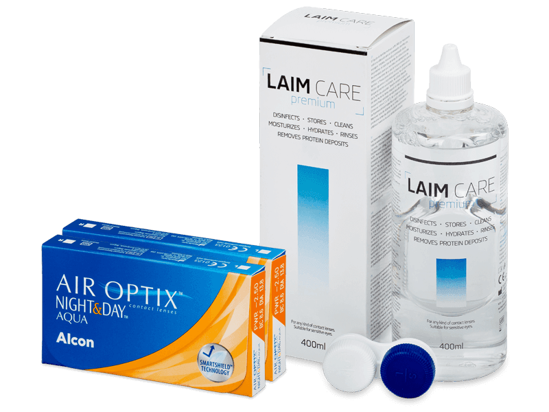 Air Optix Night and Day Aqua (2x 3 čočky) + roztok Laim Care 400 ml - Výhodný balíček