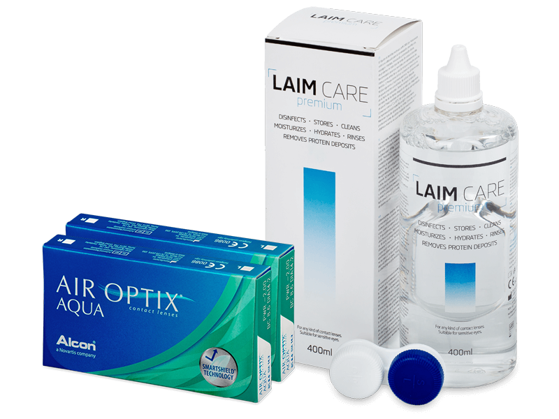 Air Optix Aqua (2x 3 čočky) + roztok Laim Care 400 ml - Výhodný balíček