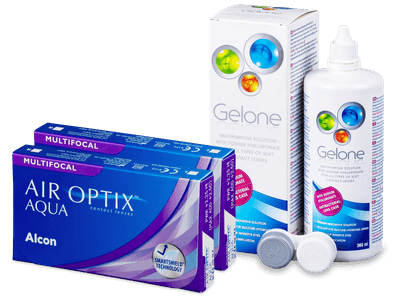 Air Optix Aqua Multifocal (2x3 čočky) + roztok Gelone 360ml - Výhodný balíček