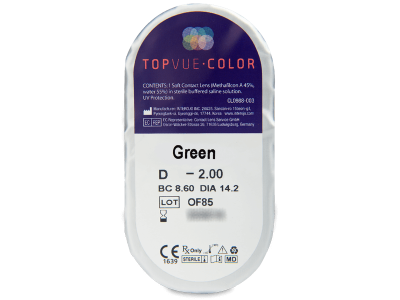 TopVue Color - Green - dioptrické (2 čočky) - Vzhled blistru s čočkou