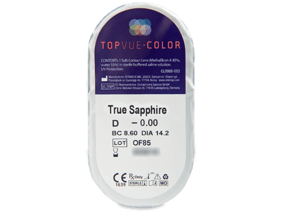 TopVue Color - True Sapphire - nedioptrické (2 čočky) - Vzhled blistru s čočkou