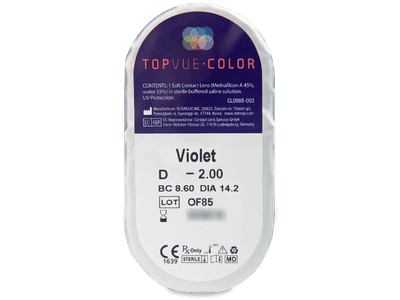 TopVue Color - Violet - nedioptrické (2 čočky) - Vzhled blistru s čočkou