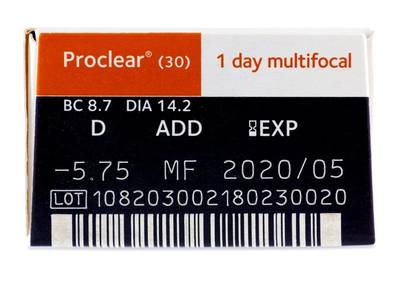 Proclear 1 Day multifocal (30 čoček) - Náhled parametrů čoček