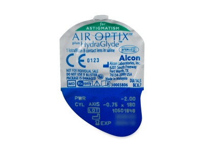 Air Optix plus HydraGlyde for Astigmatism (3 čočky) - Vzhled blistru s čočkou