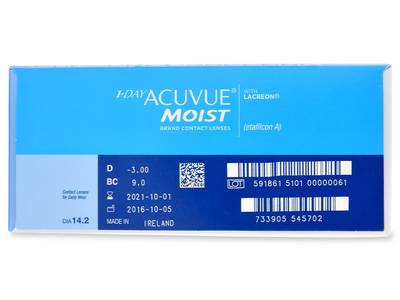 1 Day Acuvue Moist (180 čoček) - Náhled parametrů čoček