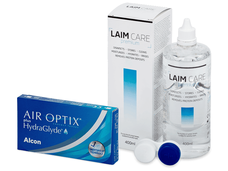 Air Optix plus HydraGlyde (3 čočky) + roztok Laim Care 400 ml - Výhodný balíček