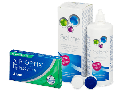 Air Optix plus HydraGlyde for Astigmatism (3 čočky) + roztok Gelone 360 ml