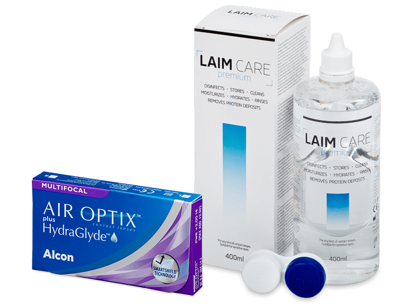 Air Optix plus HydraGlyde Multifocal (3 čočky) + roztok Laim-Care 400 ml - Výhodný balíček
