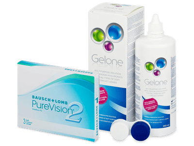 PureVision 2 (3 čočky) + roztok Gelone 360 ml - Výhodný balíček