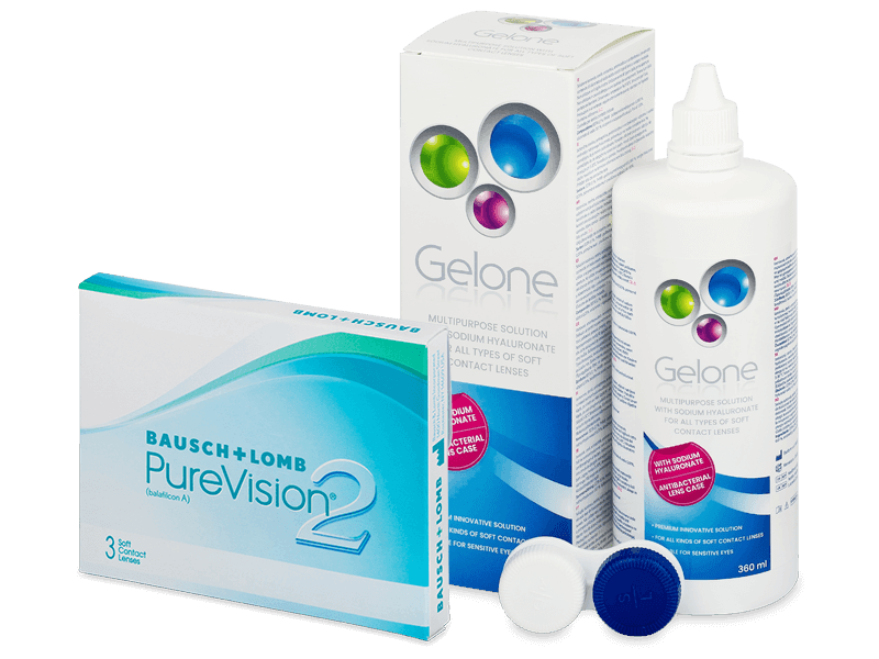 PureVision 2 (3 čočky) + roztok Gelone 360 ml - Výhodný balíček