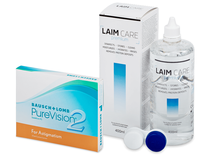 PureVision 2 for Astigmatism (3 čočky) + roztok Laim Care 400 ml - Výhodný balíček
