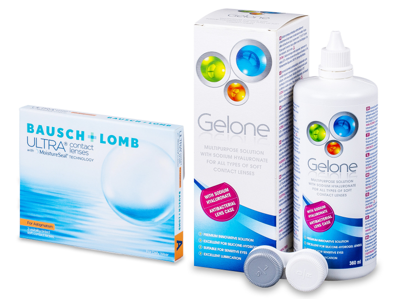 Bausch + Lomb ULTRA for Astigmatism (3 čočky) + roztok Gelone 360 ml - Výhodný balíček