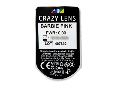 CRAZY LENS - Barbie Pink - nedioptrické jednodenní (2 čočky) - Vzhled blistru s čočkou