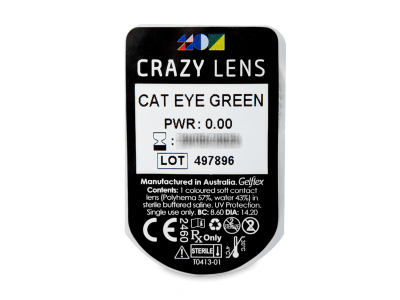 CRAZY LENS - Cat Eye Green - nedioptrické jednodenní (2 čočky) - Vzhled blistru s čočkou