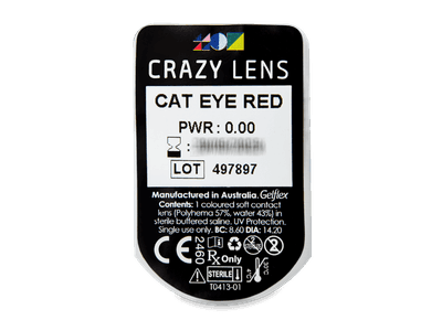 CRAZY LENS - Cat Eye Red - nedioptrické jednodenní (2 čočky) - Vzhled blistru s čočkou