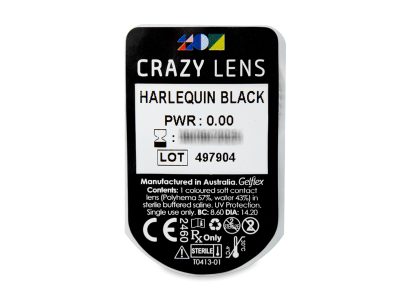 CRAZY LENS - Harlequin Black - nedioptrické jednodenní (2 čočky) - Vzhled blistru s čočkou