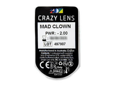 CRAZY LENS - Mad Clown - dioptrické jednodenní (2 čočky) - Vzhled blistru s čočkou