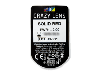 CRAZY LENS - Solid Red - dioptrické jednodenní (2 čočky) - Vzhled blistru s čočkou