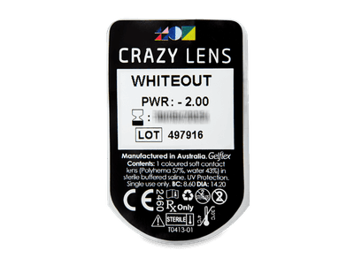 CRAZY LENS - WhiteOut - dioptrické jednodenní (2 čočky) - Vzhled blistru s čočkou