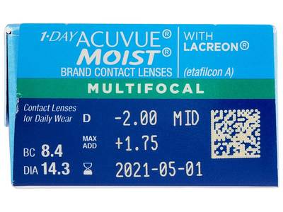 1 Day Acuvue Moist Multifocal (30 čoček) - Náhled parametrů čoček