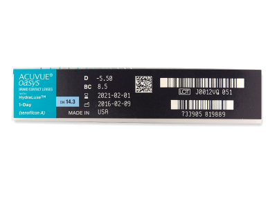 Acuvue Oasys 1-Day with Hydraluxe (90 čoček) - Náhled parametrů čoček