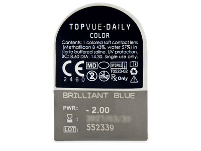 TopVue Daily Color - Brilliant Blue - dioptrické jednodenní (2 čočky) - Vzhled blistru s čočkou