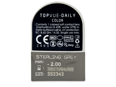 TopVue Daily Color - Sterling Grey - dioptrické jednodenní (2 čočky) - Vzhled blistru s čočkou