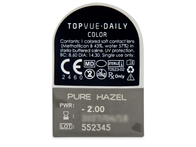 TopVue Daily Color - Pure Hazel - dioptrické jednodenní (2 čočky) - Vzhled blistru s čočkou