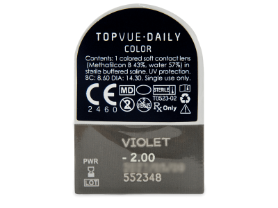 TopVue Daily Color - Violet - dioptrické jednodenní (2 čočky) - Vzhled blistru s čočkou