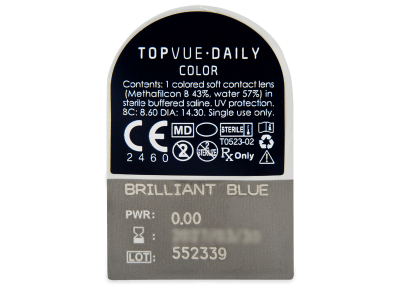 TopVue Daily Color - Brilliant Blue - nedioptrické jednodenní (2 čočky) - Vzhled blistru s čočkou