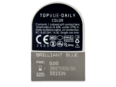 TopVue Daily Color - Brilliant Blue - nedioptrické jednodenní (2 čočky) - Vzhled blistru s čočkou