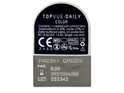 TopVue Daily Color - Fresh Green - nedioptrické jednodenní (2 čočky) - Vzhled blistru s čočkou