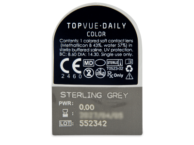 TopVue Daily Color - Sterling Grey - nedioptrické jednodenní (2 čočky) - Vzhled blistru s čočkou