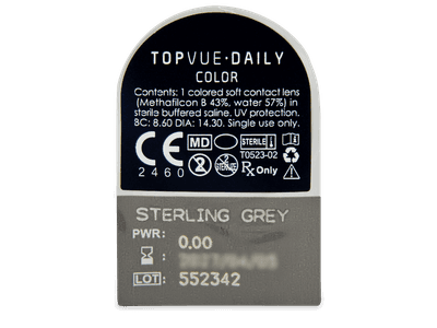 TopVue Daily Color - Sterling Grey - nedioptrické jednodenní (2 čočky) - Vzhled blistru s čočkou