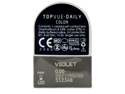 TopVue Daily Color - Violet - nedioptrické jednodenní (2 čočky) - Vzhled blistru s čočkou