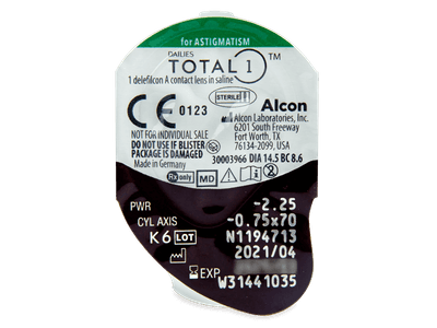 Dailies TOTAL1 for Astigmatism (30 čoček) - Vzhled blistru s čočkou