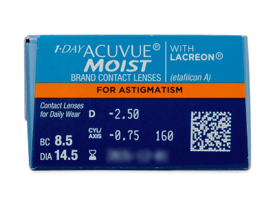 1 Day Acuvue Moist for Astigmatism (30 čoček) - Náhled parametrů čoček