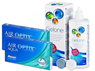 Air Optix Aqua (2x3 čočky) + roztok Gelone 360ml - Výhodný balíček